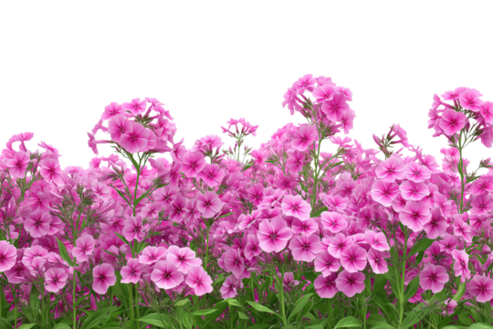  field of vibrant pink phlox flowers  isolated on white background