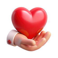 Fototapeta premium 3d hand holding a red heart 3d model isolated on transparent background
