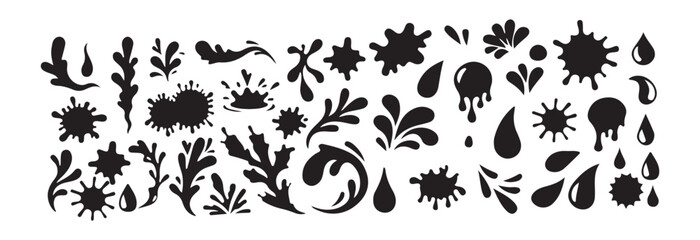 Ink and Liquid Splash Vector Set. Black Paint, Drip, and Splatter Icons Collection. Victor illustration eps 10