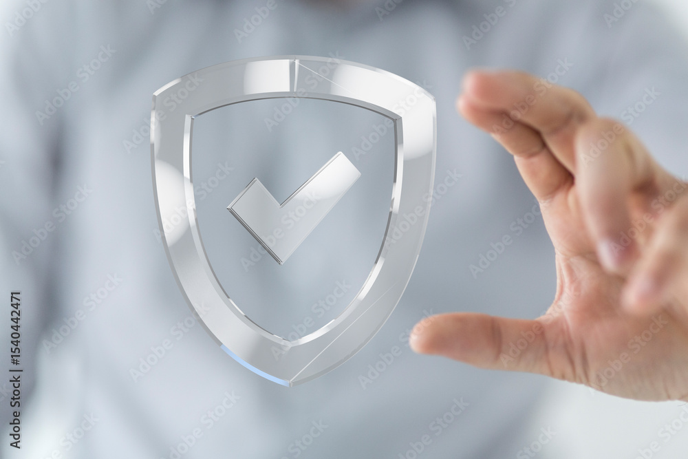 Poster High-quality image of a digital shield with a checkmark, symbolizing data security and protection.