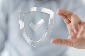 High-quality image of a digital shield with a checkmark, symbolizing data security and protection.
