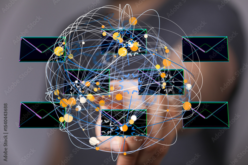 Poster Abstract image depicting a network of emails, illustrating global communication and interconnectedness.
