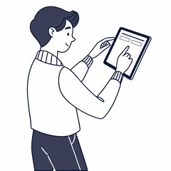 Young man using tablet computer clean cutout illustration