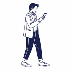 Professional man walking using smartphone clean cutout illustration