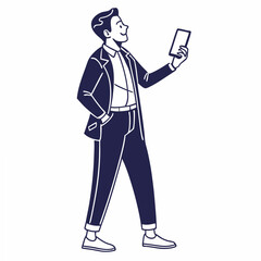 Professional businessman using smartphone clean cutout illustration
