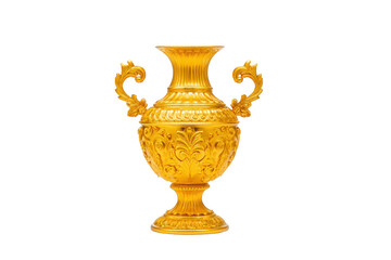Ornate golden vase with intricate floral patterns and elegant handles, showcasing luxurious and classic design. vase craftsmanship highlights its decorative appeal