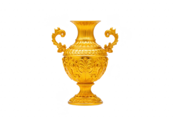 Ornate golden vase with intricate floral patterns and elegant handles, showcasing luxurious and classic design. vase craftsmanship highlights its decorative appeal