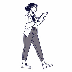 Woman walking using tablet digital device technology modern lifestyle