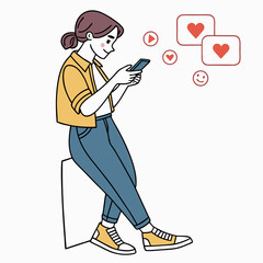 Young woman using smartphone social media likes