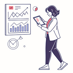Businesswoman reviewing financial data on tablet graphs charts growth success