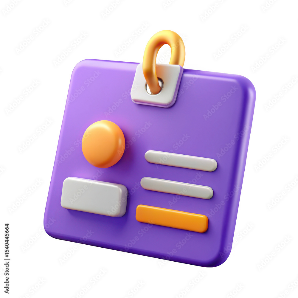 Poster 3d id card badge 3d render isolated on transparent background
