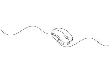 Obraz premium One line drawing of a computer mouse in minimal style clean isolated outline vector illustration