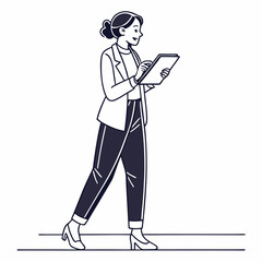 Businesswoman walking using tablet digital device modern office worker