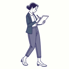 Businesswoman walking while taking notes on tablet