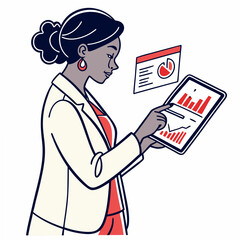 Professional businesswoman analyzing data on tablet with clean cutout