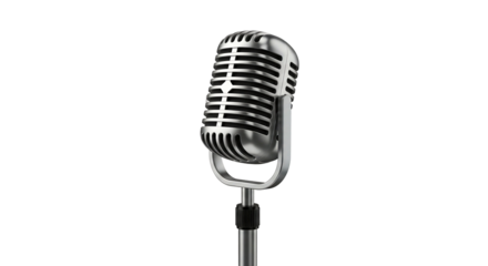 Vintage microphone silver microphone condenser microphone studio microphone recording microphone classic mic 100 on transparent background