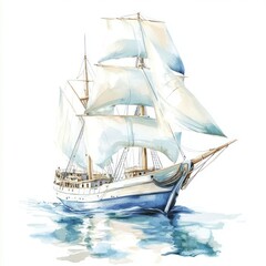 Obraz premium Watercolor illustration of a sailing ship. Gentle seascape
