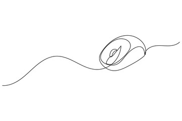One line drawing of a computer mouse in minimal style clean isolated outline vector illustration