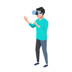 Man using virtual reality headset isometric illustration transparent background