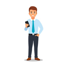 Professional businessman using smartphone isolated on white background