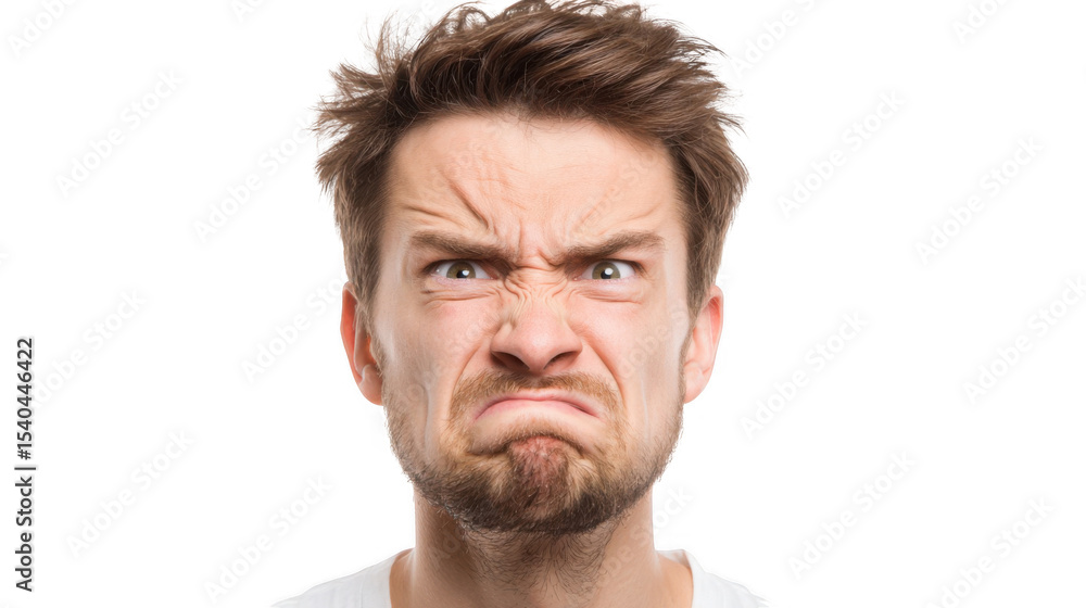 Poster close up portrait of disgusted man showing negative facial expression with transparent background, i