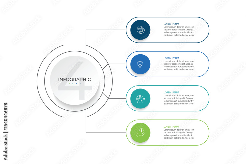 Poster vector infographic label design with circle infographic template design and 4 options or steps. can 