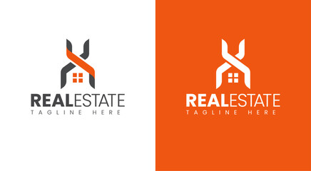 Modern H Letter Real Estate Logo with Orange Diagonal Band and House Window