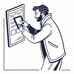 Man using interactive digital display screen interface technology