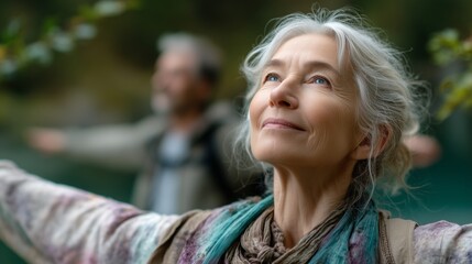 Embracing nature a joyful woman in a forest inspirational photography serene environment uplifting perspective
