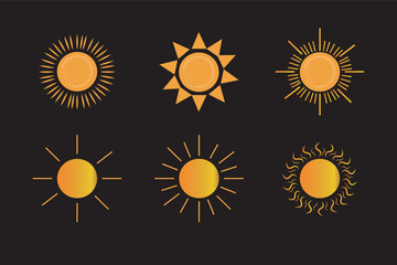 Sun vector illustration set in yellow color. Sun icon set. Yellow sun icons. Sunset icon collection