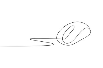 One line drawing of a computer mouse in minimal style clean isolated outline vector illustration