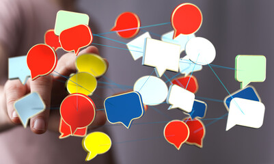 Abstract image of interconnected speech bubbles representing global communication and networking.