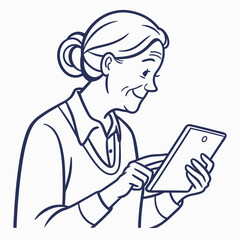 Elderly woman using tablet smiling happy technology senior