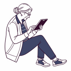 Senior woman sitting using tablet digital device technology