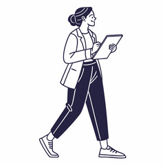 Young woman walking using tablet digital device modern lifestyle