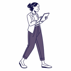 Young woman walking using tablet digital device modern business