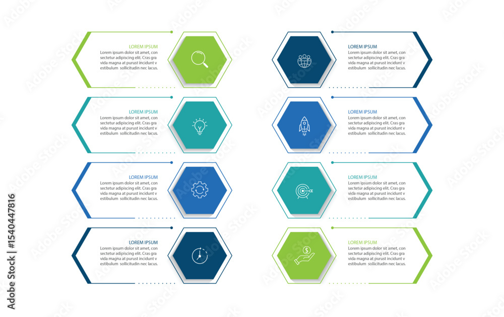 Poster infographic design template with 8 options, steps or processes. can be used for workflow layout, dia