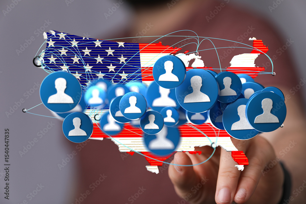 Poster visual representation of us social network, showing connections across the country.