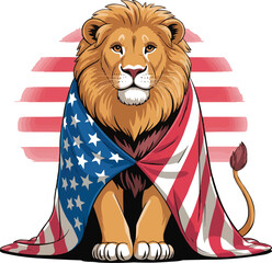  Vector illustration of  covering with American flag and lion clip art