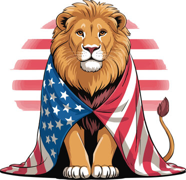  Vector illustration of  covering with American flag and lion clip art