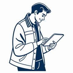 Stylish man using tablet, clean cutout, transparent background