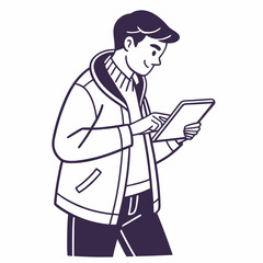 Young man using tablet device clean cutout illustration