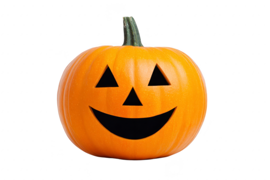 Carved pumpkin with classic jack o lantern face, featuring triangular eyes and wide smile, symbolizes Halloween festivities. bright orange color and simple design evoke playful and spooky
