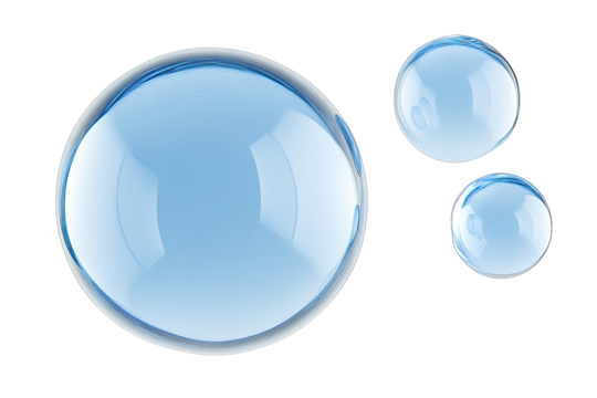 Three translucent light blue spheres,  isolated on black