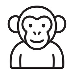 Joyful Primate Icon: A delightful icon of a monkey, sketched in a clean, minimalist line art style, showcasing a playful spirit and a cheerful expression. 