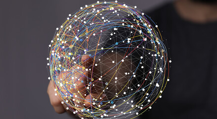 Abstract image of a global network, connections, data points, and lines. Ideal for technology,...