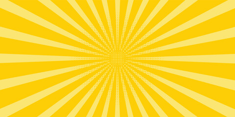 Obraz premium Yellow abstract background with light of sunburst. yellow starburst with halftone. sun ray retro background with flash