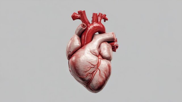 Realistisches menschliches Organ Herz als medizinisches Stillleben dreht sich und pusliert. K&uuml;nstliche Intelligenz KI