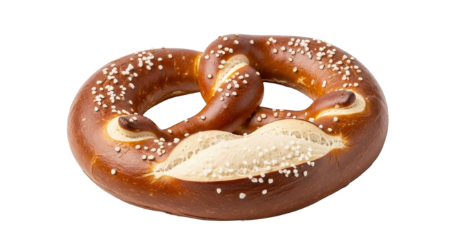 Delicious bavarian pretzel with salt for oktoberfest food photography and german bread bakery product on transparent background