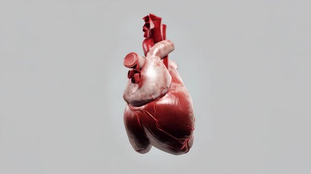 Realistisches menschliches Organ Herz als medizinisches Stillleben dreht sich und pusliert. K&uuml;nstliche Intelligenz KI